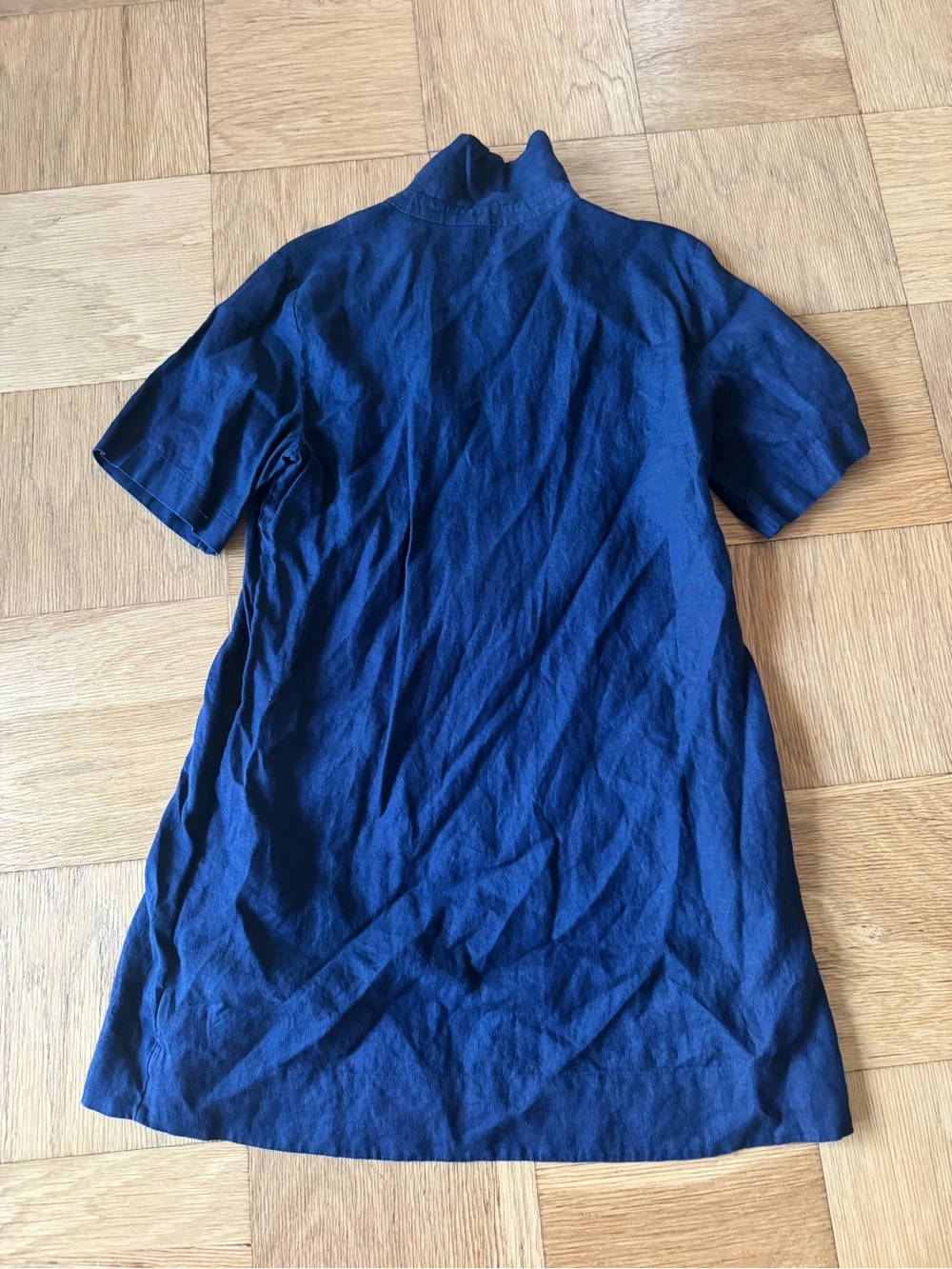 J. Crew Navy Bungalow Popover Dress Linen Pockets Mini Length Blue Medium - Picture 2 of 6